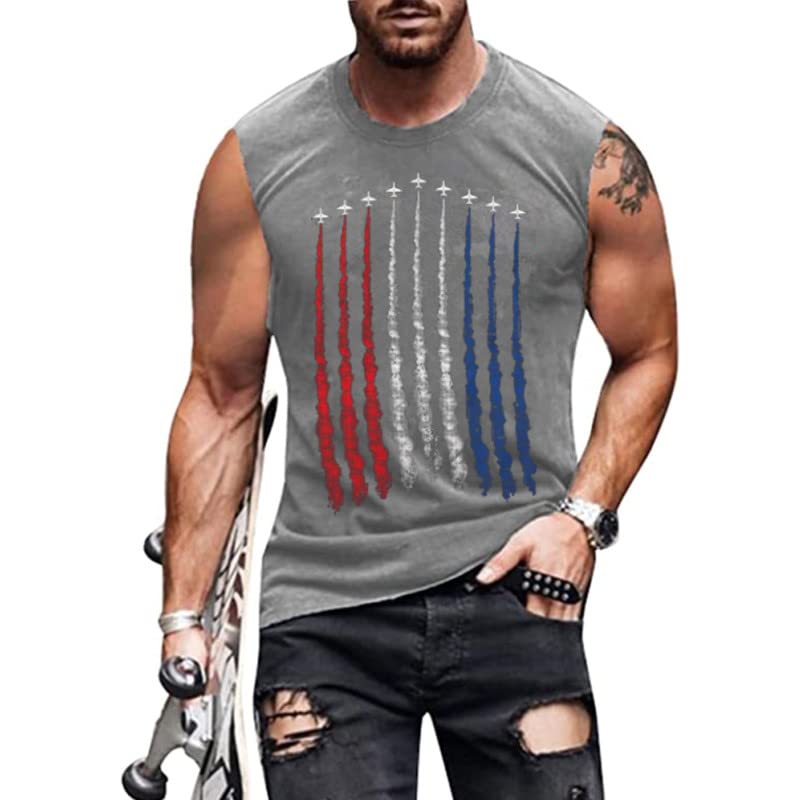 4th of July American Flag Patriotic Tank Top Shirts Mens Air Force Flyover Muscle Sleeveless Graphic Gym Workout Shirt