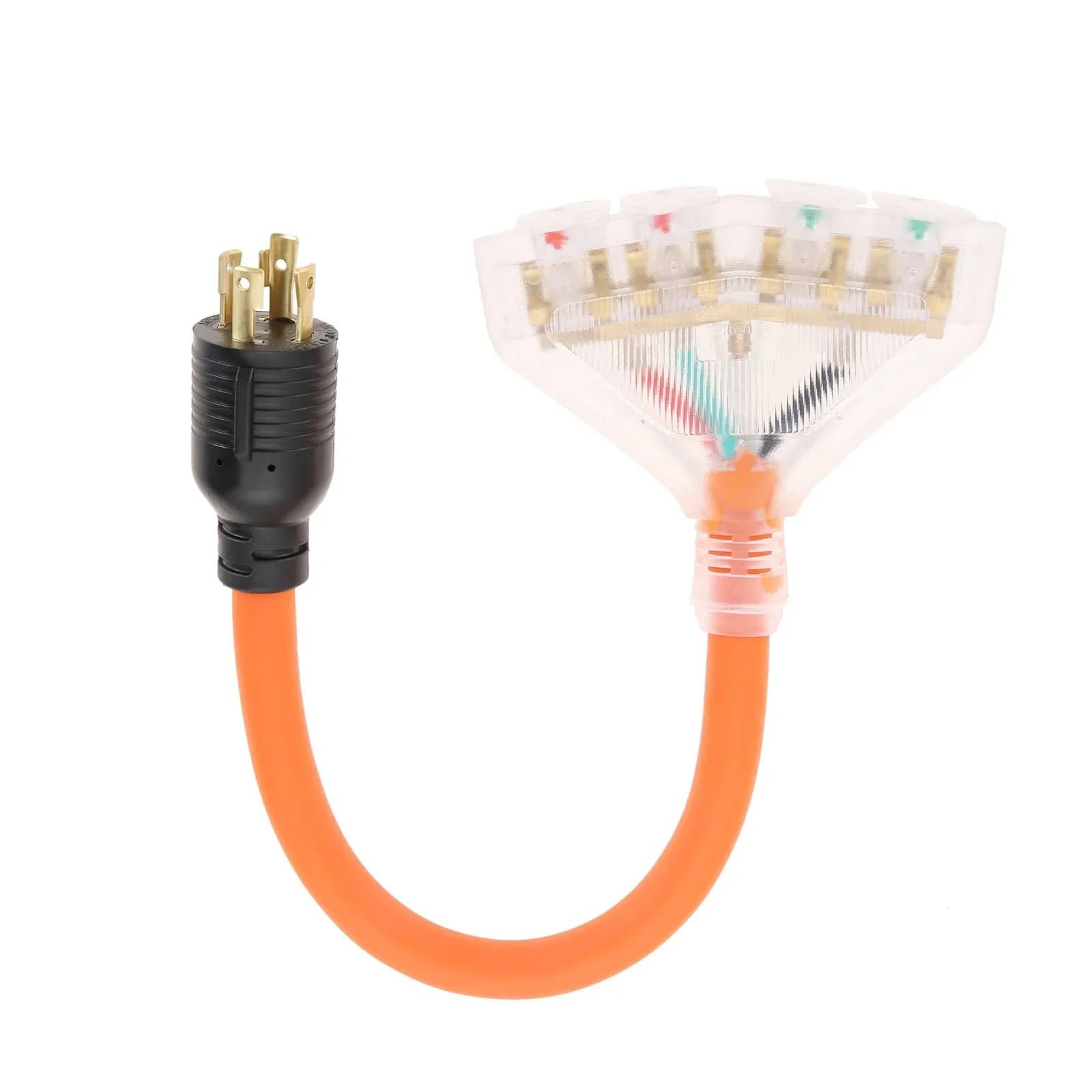 Cable de bloqueo energía del generador 4 clavijas 30 a 15 A, L14-30P macho a 4x5-15/20R tomacorriente doméstico con hoja en T hembra 1,5 pies