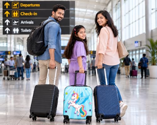 Image of Kids Carry On Luggage with Wheels,18-inch Hard Shell Suitcase Lightweight Toddler Rolling Trolly with Retractable Handle,Durable Hardside Spinner Trolly for Airplane Travel (Blue Unicorn)
