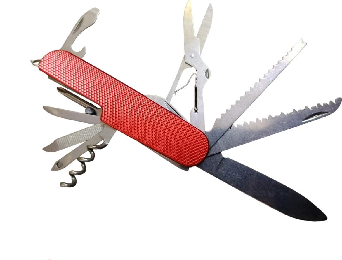 JGG Jain Gift Gallery - GRAND RED Branded Genuine Multifunction Stainless Steel Swiss Knife 15 Function Multi Utility Swiss Knife (Red)-picture-30