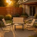Xalmierre 4-Piece Patio Furniture Set, Outdoor Textilene Conversation Set with Rocking Chairs & Loveseat, with Coffee Table for Garden, Balcony, Poolside?Khaki?