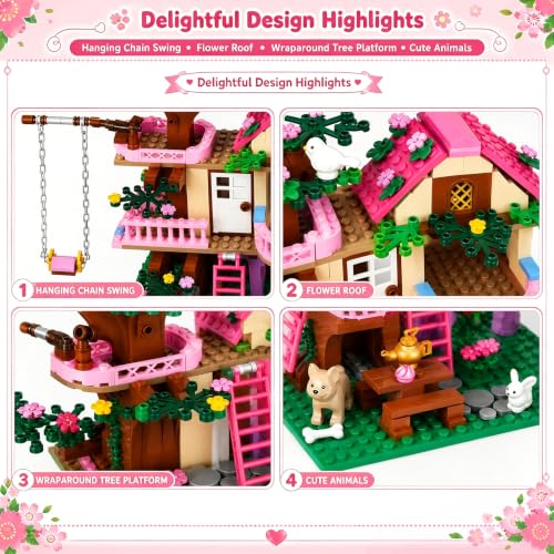 CSNRHG Tree House Building Set Multi Level Forest House Swing Animal Figure