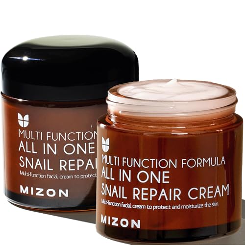 MIZON All-in-One Snail Repair Cream – Korean Face Moisturizer with Snail Mucin & 12 Natural Extracts – Hydrating Nourishing Cream for Fine Lines, Wrinkles & Blemish Care (2.53 Fl Oz, Pack of 2)