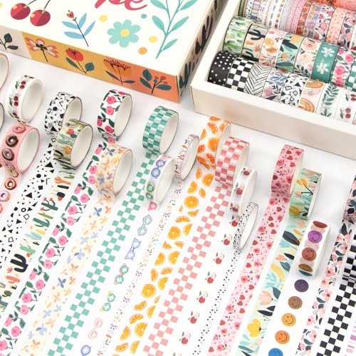 IEEBEE 55 Rollen Washi Tape Set - Dekoratives Masking Tape Farbige Klebebandmuster, Klebebänder für Journaling Supplies, Diy Crafts, Scrapbooking, Junk Journal Supplies