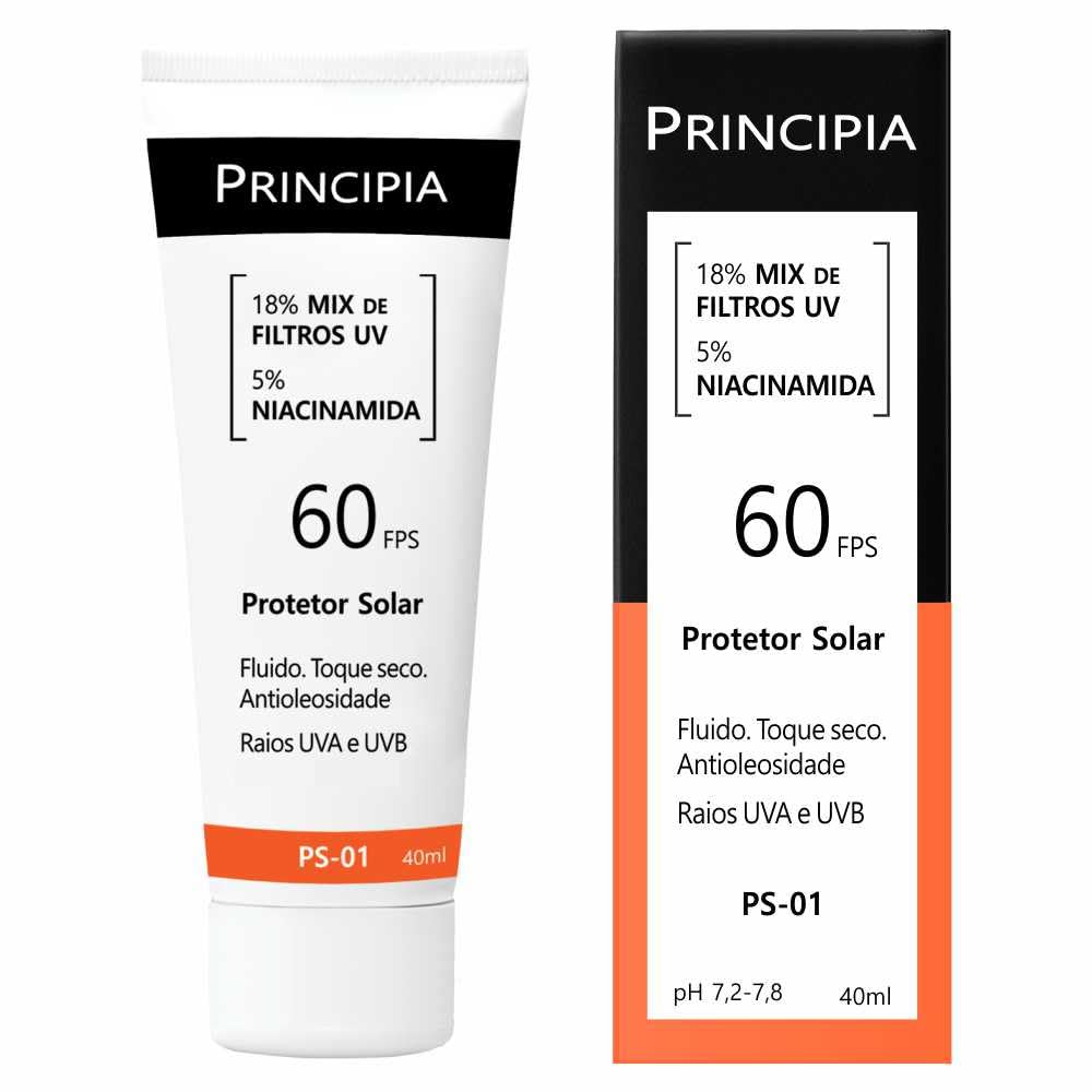 Cuidados Pós-Sol: Hidratação e Regeneração da Pele 1 PrincipiaProtetor Solar Facial FPS 60, 16,5% Mix de Filtros UV + 5% Niacinamida FPS 60 PS-01 com 40m