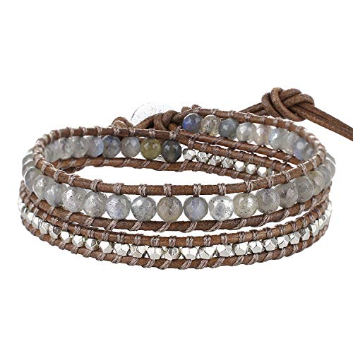 Image of KELITCH Natural Agate Onyx 2 Wrap Bracelets Handmade Leather Strand Bracelets Fashion Jewelry