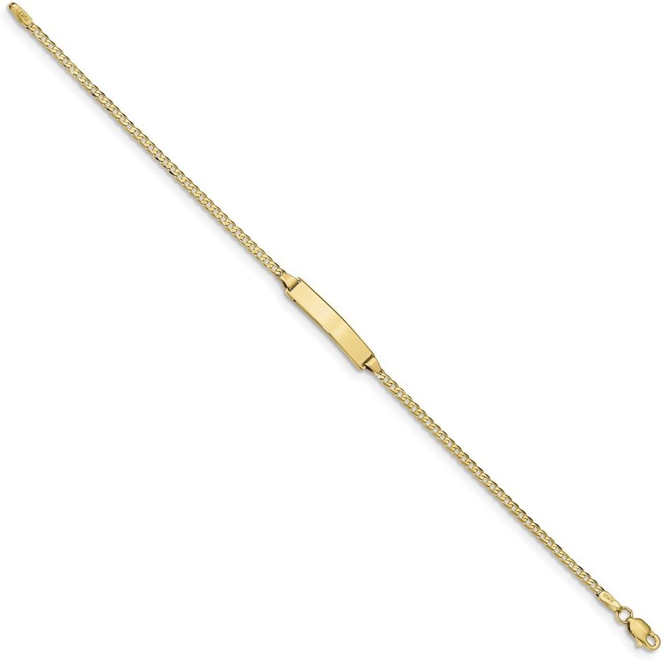 Solid 10k Yellow Gold Flat Curb Cuban Link ID Bracelet Engravable Identification Name Bar Tag - with Secure Lobster Lock Clasp 7" (Width = 4mm)