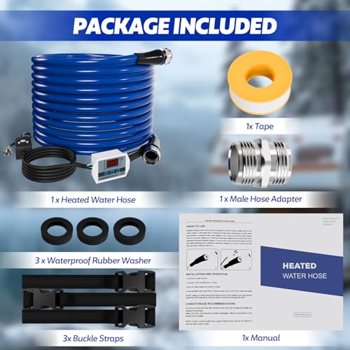Image of 50 FT Heated Water Hose for RV, Heated RV Freshwater Hoses with Fittings, -45 ℉ Antifreeze Drinking Water Pipe, Automatic temperature shut-off for electrically heated Garden hoses, RV Accessories