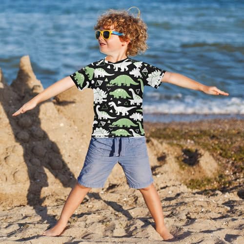 Cute Dino Light Green Black Short Sleeve Little Girls Bathing Suitt Girls Rash Guard Swimsuit Rash Guard Boys for 3-12 Years Traje de Banos para ninas4