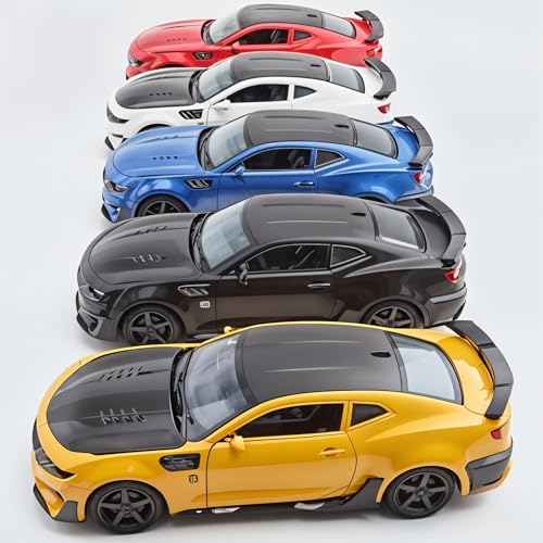 Image of Die-Cast Model Car, 1:32 Scale, Black with Gold Accentsband Hood Pull Back Super Car with Openable Doors Sound and Light for Birthdays Gift Party Decorations (Camaro 1:32)