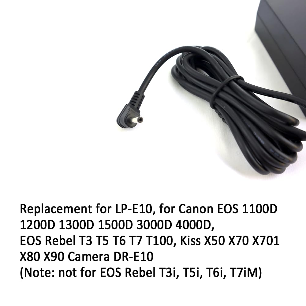 ACK-E10 Cargador Adaptador de alimentación LP-E10 Batería ficticia Compatible con Canon EOS Rebel T3 T5 T6 T7 1100D 1200D 1300D 1500D 2000D,Kiss X50 X70 X80 X90 Cámaras