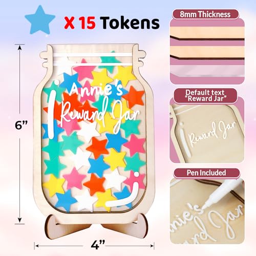 Image of 6 inch DIY Name 15 Tokens Star Magnetic Reward Jar Gifts for Classroom Teacher Kids Potty Training Chore Chart Toddler Boy Girl Good Behavior Management Tools Back to School RWJ-03-STAR-S