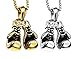 Collar de Guantes de Boxeo Hombre Guantes de Boxeo Colgante Collares Collar de Acero Inoxidable con Cadena, (Oro, Plata)
