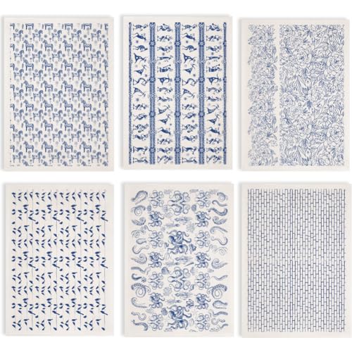SUPERDANT 6 papeles de transferencia de papel de flores y pájaros bajo vidriado para arcilla cerámica porcelana bajo esmalte calcomanías para cerámica esmaltada calcomanías azules bajo vidriado