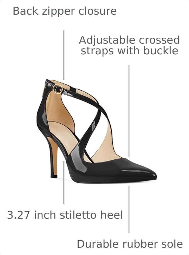 Image of Womens Pumps High Heels Pointed Toe Crossed Strap D'Orsay Zip up Stilettos Party Dress Shoes