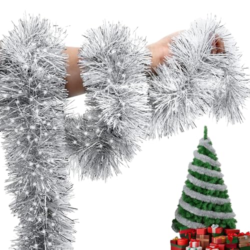 AYNKH 6 pièces de guirlandes de Noël argentées de 2 m, guirlandes pour Sapin de Noël, escalier, décorations de Nouvel an et d'anniversaire