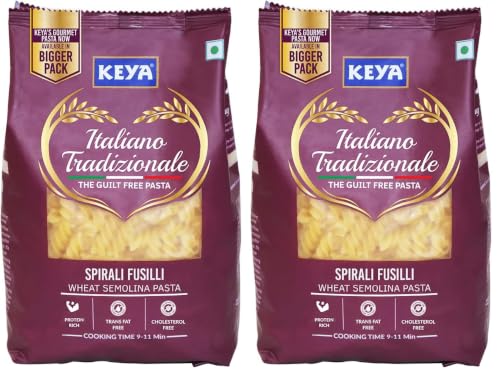 Image of Keya Fusilli Pasta 1kg, 100% Durum Wheat Pasta | Vegetarian | No MSG | Low in Calories | No Trans Fats | Healthy | Cooked in 10 Minutes (Pack of 2)