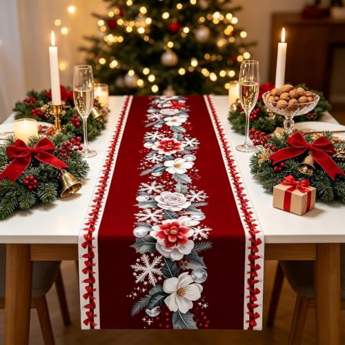 Floral Pattern Christmas Table Runner Linen Table Runner for Dining Table - image 4