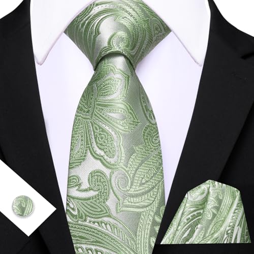 Image of Barry.Wang Men Tie Set Paisley Silk Necktie Pocket Square Cufflinks Formal Wedding Business Party