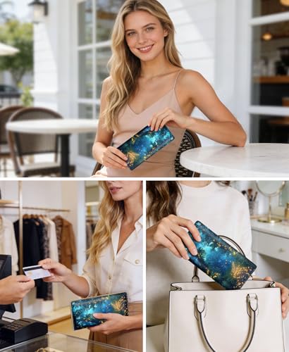 Image of Immaturus Firefly Womens Wallet RFID Blocking Slim Thin Credit Card Holder | Long Bifold, 11 Card Slots, Cash Purse, Zipper Coin Pocket, Travel Clutch Billfold, PU Leather, ID Window, Ladies Woman Gift