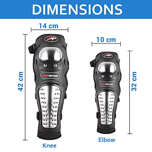Image of Autofy Pro-Biker Alloy Steel Elbow Guard Knee Guard Shin Protector for Bikers Riders Bike Motorcycle (Black Set of 4)