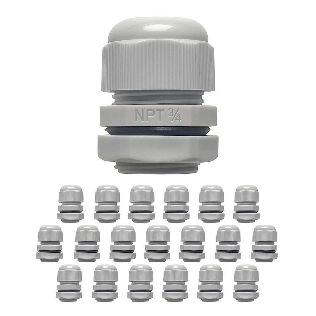 MGI SpeedWare Strain Relief Nylon Cord Grip Cable Glands, 20-Pack White (3/4" NPT)