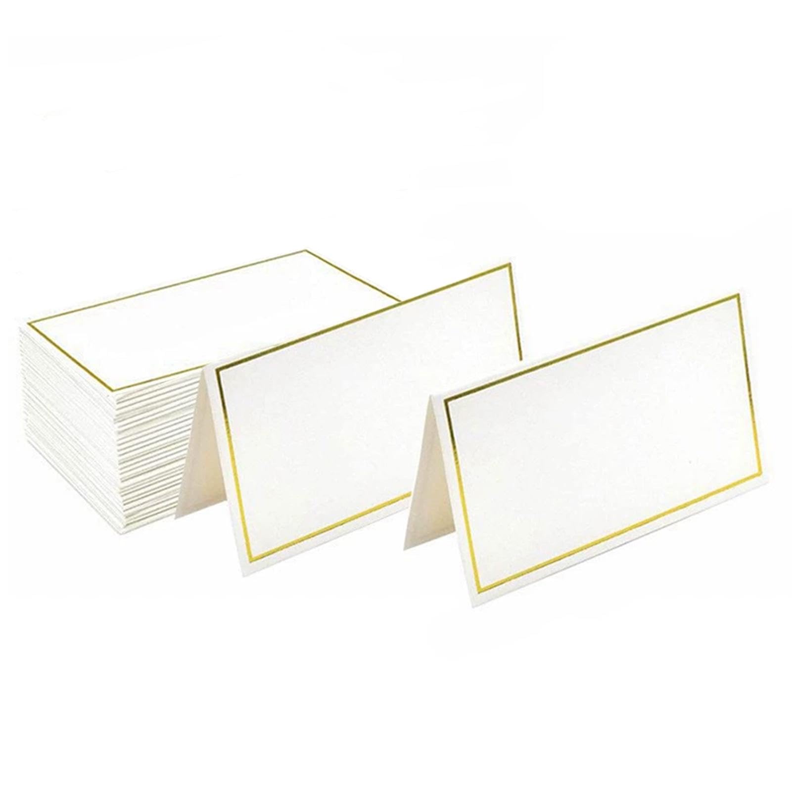 50Pcs Table Place Cards, Place Cards with Gold Foil Edge for Table Setting, 2” x 3.5” White Blank Tent Card, Rectangle Reception Seating Name Car-ds, Perfect for Weddings, Dinners, Banquets, Party