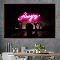 Framed Canvas Wall Art Illuminated Words 3D Industrial Inspirational Multicolor Neon Pop Art Quotes Typography Urban - 16x24 inches