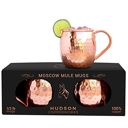 Hudson Copperworks 2 Hammered Finish Pure Solid Copper Moscow Mule Mugs