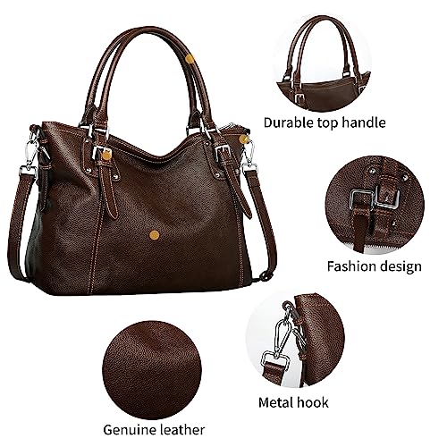 Image of HESHE Leather Purses and Handbag for Women Shoulder Bag Tote Top Handle Bag | Genuine Designer Large Capcity Hobo Crossbody Satchel Travel Work Ladies Zippered Ladies Daily Bag Adjustable Long Strap