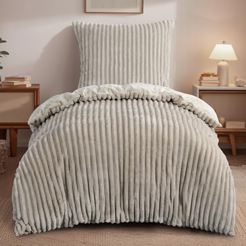 RUIKASI Winter Flanell Bettwäsche 135 x 200 Beige 2teilig - Plüsch Warme Flauschig Winterbettwäsche Cord Teddy Fleece Cashmere-Touch Bettbezug mit...