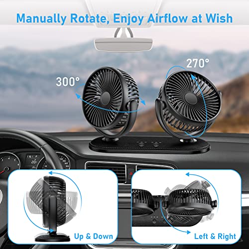 Tripole Car Fan 12V / 24V Portable Auto Cooling Fan Dual Head Rotatable Vehicle Fan 3 Speeds Strong Wind Air Circulation Fan For Car Dashboard Electric Fan For Truck Suv Sedan Rv Van Boat Golf Cart #TOP4