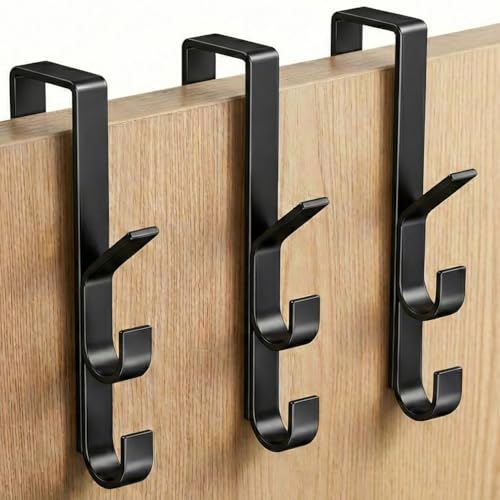 SoH8 Lot de 3 Patères de Porte Suspendues (Total 9 Crochets) – Acier Carbone Renforcé – Porte Manteau Porte Sans Perçage Ultra-Plat (Fermeture Fluide)...