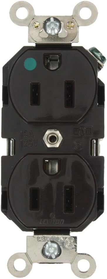 Leviton 8200 15-Amp, 125-Volt, Extra Heavy Duty Hospital Grade, Duplex Receptacle, Straight Blade, Self Grounding, Back and Side Wired, Brown