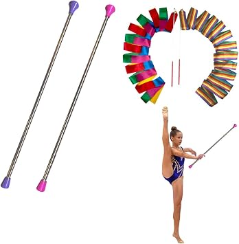 2 Pcs Twirling Baton 26-Inches Marching Band Baton Spinning Dance Baton Metal Gymnastics Parade Stick for Child in Majorette with 2 Dance Ribbon Streamer