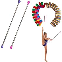 2pcs Twirl Baton 26" Marching Band Baton Spinning Dance Baton Metal Gymnastics Parade Sticks for Kids with 2 Dance Ribbon Streamers Pink and Purple