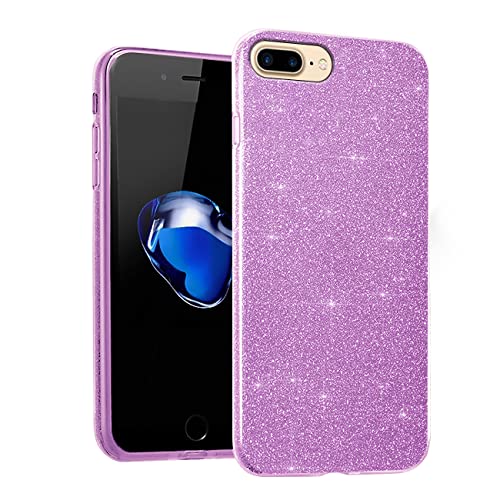 Compatibile con Cover iPhone 7 Plus Silicone Glitter Antiurto, Custodia iPhone 8 Plus TPU Sottile Morbida Brillantini 3 in 1 Protezione Case (Viola)