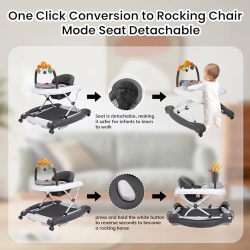 baby walker 5-in-1 baby walkers for boys and girls 6-12 months with bouncer removable footrest feeding tray amp music foldable amp adjustable activity walker for 6-18 months toddler infant