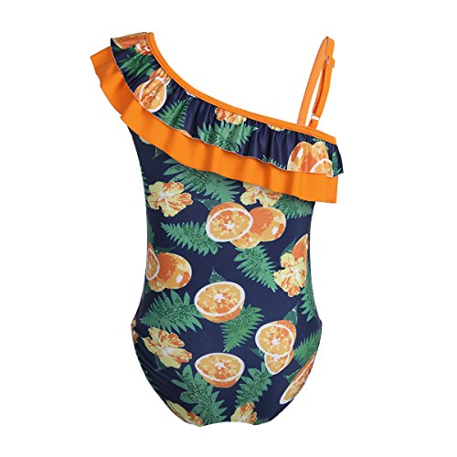 Image of iEFiEL Kids Girls One-Piece Swan /Lemon Printed Swimsuit Todder Hawaii Ruffled Swimwear Bathing Suit