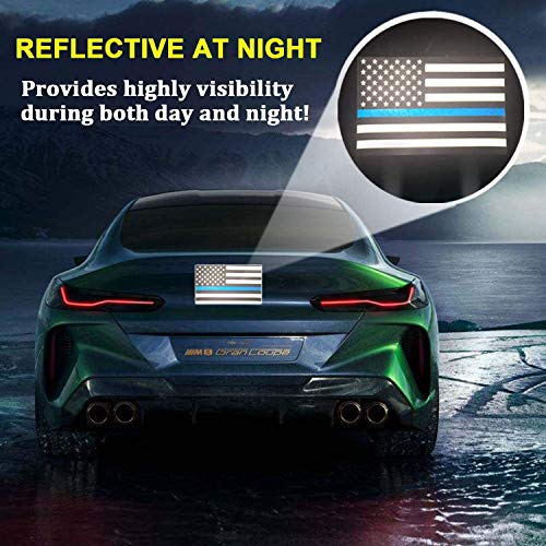 BOKA 4 Pack Thin Blue Line US Flag Decal Sticker, 3x5in Subdued American Flag Sticker Decal for Car Trucks, USA Flag Bumper Sticker, Support Police Law Enforcement,Non Fade,Reusable(2 Magnet&2 Vinyl)
