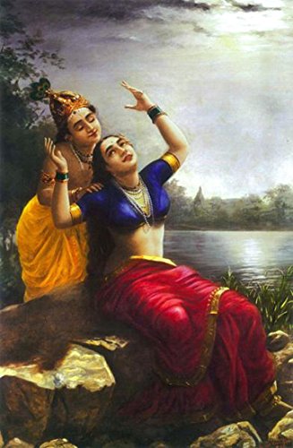 Image of Tallenge - Radha Bilas - Raja Ravi Varma Mythology Collection - Large Canvas - Unframed (20 x 30 inches)