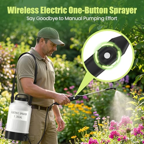 Battery Powered Electric Sprayer 1.35 Gallon Garden Pump Sprayer, Retractable Wand, 3 Mist Nozzles, USB Rechargeable Han - Additional View