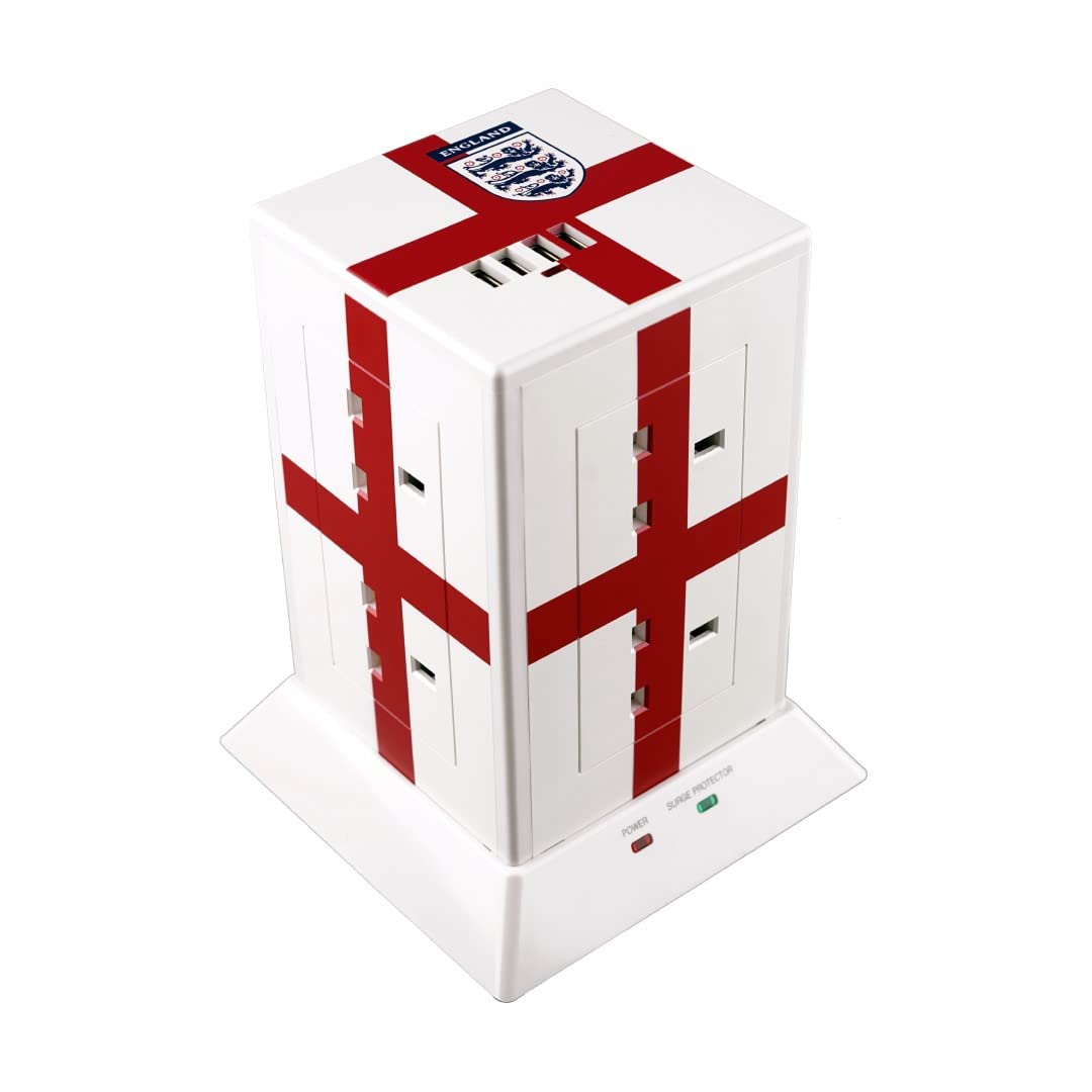 Vertical Power Tower 8 Gang Extension Electric USB charging Socket with Surge Protection & 1.5M Powercord - 4800mA (St. George's Cross)
