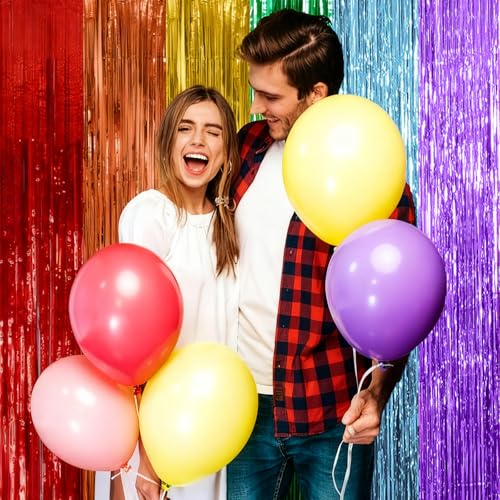 Image of 10 Pack Rainbow Backdrop Party Decorations Tinsel Curtain Party Streamer Foil Fringe Birthday Decorations Photo Booth Colorful Theme First Day of School Engagement Baby Shower Decor