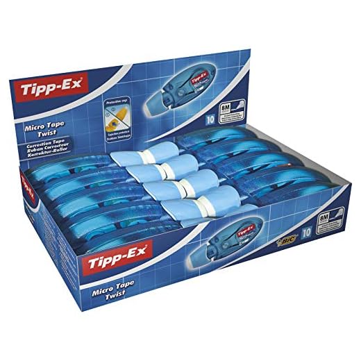 Tipp-Ex Micro Tape Twist Cinta Correctora 8 m x 5 mm - Azul, Caja de 10 Unidades, Con Cabezal Rotativo Para Proteger La Punta