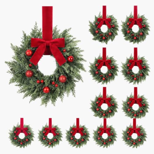 Thiccywoov 12 Pcs 10" Small Christmas Cabinet Wreaths with Velvet Bow