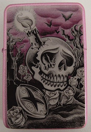 SKULL DESIGN PETROL LIGHTER IN GIFT TIN (Pink Pearl)