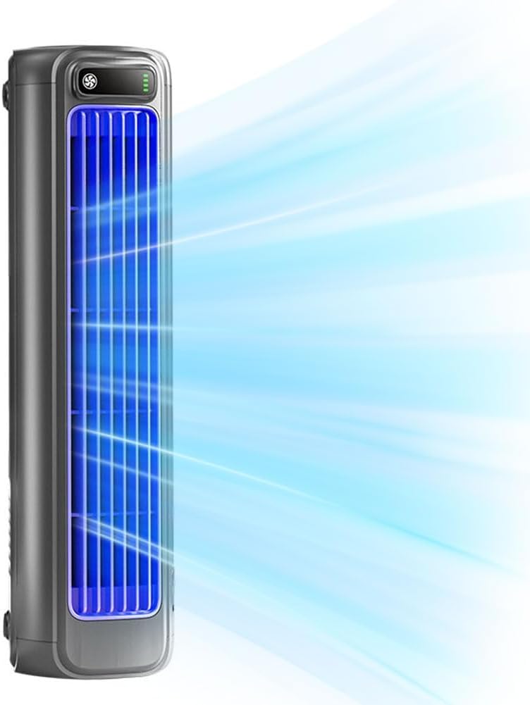 Rechargeable Desk Fan,Portable Bladeless Fan with Three Speed Wind,5000mAh Battery Operated Table Fan,12 Inch Quiet Small Fan for Saving Space,Tower Fan for Bedroom Office Living Room