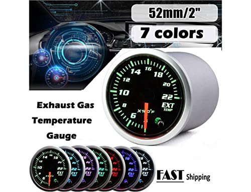 Afa Motors 2'' 52mm Exhaust Gas Temp Gauge Universal 7 Color LED Temperature EGT Gauge Meter with Sensor 12V