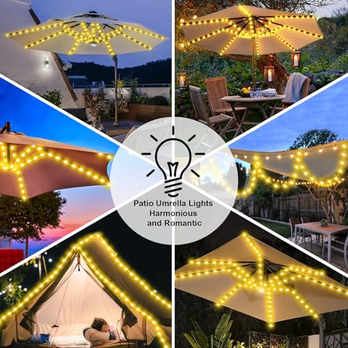 Solar Umbrella Lights, Patio Umbrella Lights Outdoor with 8 Modes 3V Solar Panel Clip 112 Led Outdoor Waterproof for Beach Deck Garden Camping Tents Party Decoration - Thumbnail 4